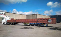 transport of overlenght goods by telemega open trailer